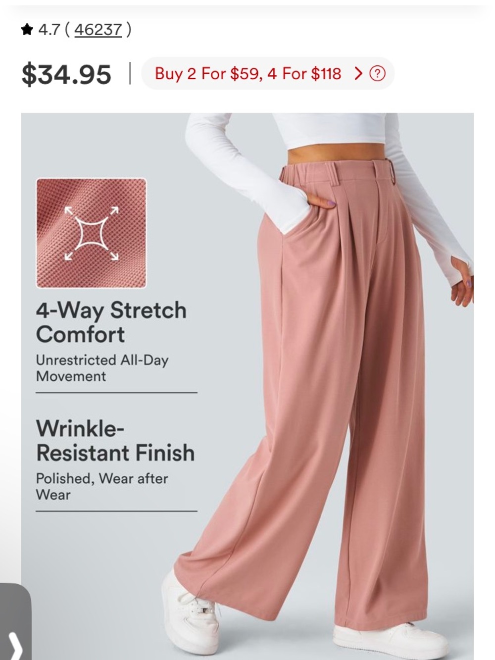 HALARA Wide-Leg High-Waist Pants in Dusty Rose